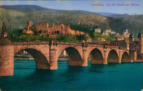 Ansichtskarte Heidelberg Die alte Brücke mit Schloss 1937  gel. nach Basel