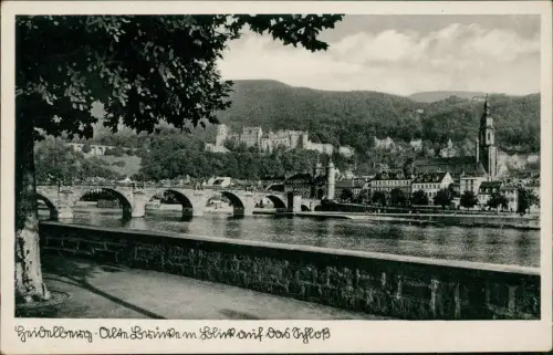 Ansichtskarte Heidelberg Stadt Brücke vom Ufer gesehen 1939