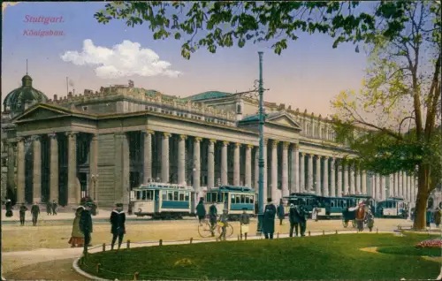 Ansichtskarte Stuttgart Königsbau, Tram Straßenbahn Verkehr 1910