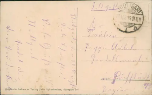 Ansichtskarte Stuttgart Stadtgarten  Techn. Hochschule 1916   1. WK Feldpost