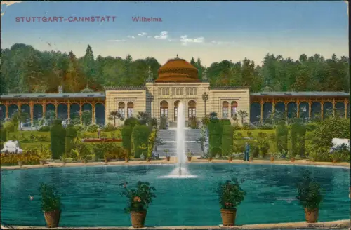 Ansichtskarte Cannstatt-Stuttgart Teich, Wasserspiele Wilhelma 1912
