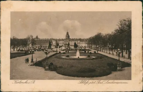 Ansichtskarte Karlsruhe Schloß - Kupfertiefdruckkarte 1922