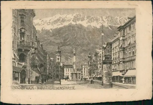Ansichtskarte Innsbruck Maria Theresienstraße Federzeichnung 1924