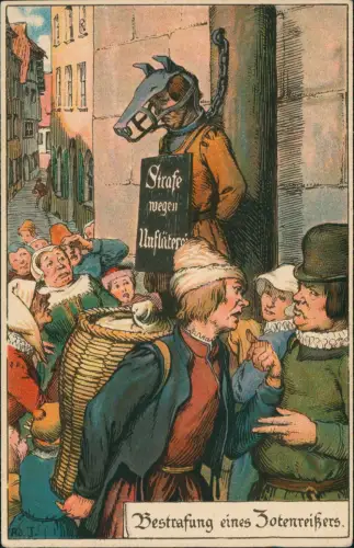 Ansichtskarte  Bestrafung eines Zotenreißers. Künstlerkarte Mittelalter 1924
