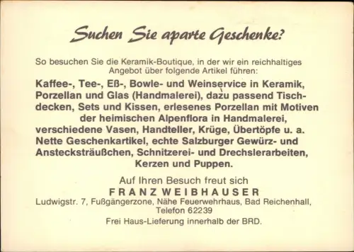 Ansichtskarte Bad Reichenhall Keramik Boutique Franz Weibhauser 4 Bild 1978