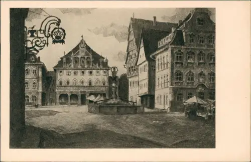 Ansichtskarte Schwäbisch Hall Der obere Marktplatz - Künstlerkarte 1930