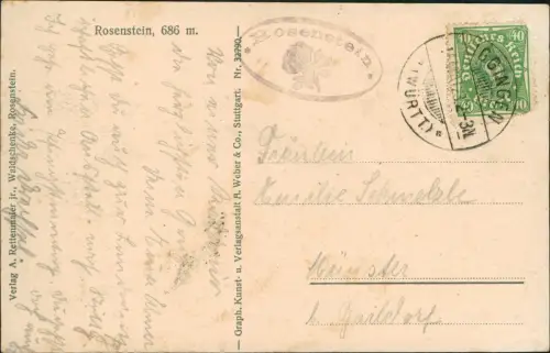 Ansichtskarte Heubach (Württemberg) Rosenstein Gänge 1923 gel. Posthorn