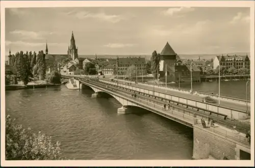 Ansichtskarte Konstanz Stadt und Rheinbrücke - Fotokarte 1964