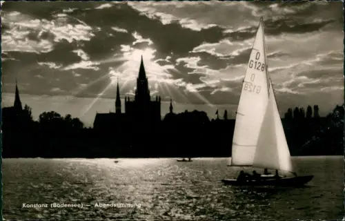 Ansichtskarte Konstanz Bodensee Abendstimmung Segelboot Fotokarte 1961