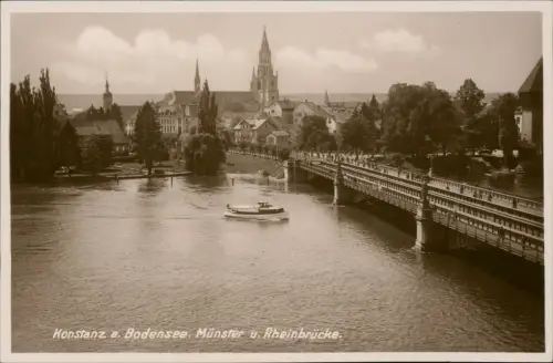 Ansichtskarte Konstanz Bodensee. Münster u. Rheinbrücke. Schiff 1932