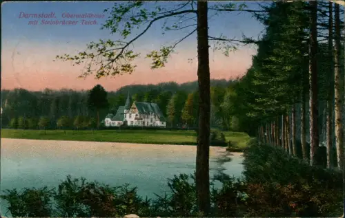 Ansichtskarte Darmstadt Oberwaldhausmit Steinbrücker Teich. 1918