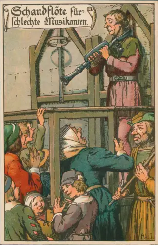 Schandflöte für schlechte Musikanten. Künstlerkarte Mittelalter 1922