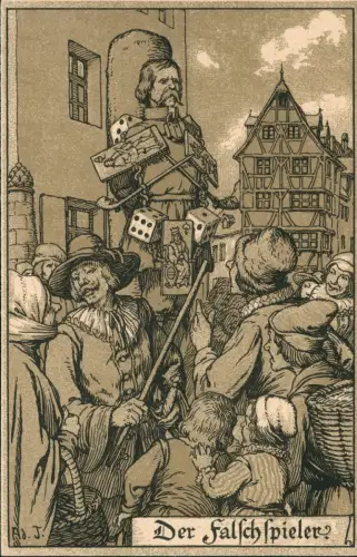 Ansichtskarte  Der Falschspieler Künstlerkarte Mittelalter 1922