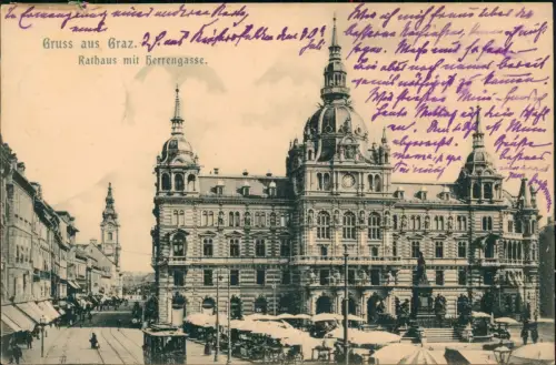 Ansichtskarte Graz Rathaus mit Herrengasse 1904
