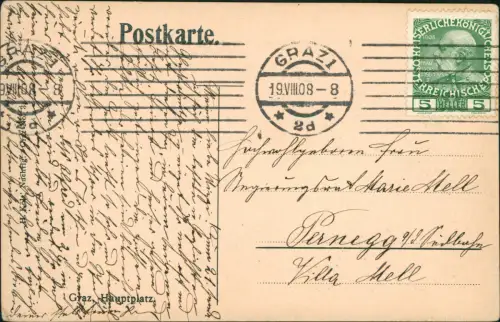 Ansichtskarte Graz Hauptplatz Marktstände Straßenbahn 1908