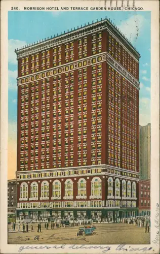 Postcard Chicago Morrison Hotel and Terrace Garden House 1924