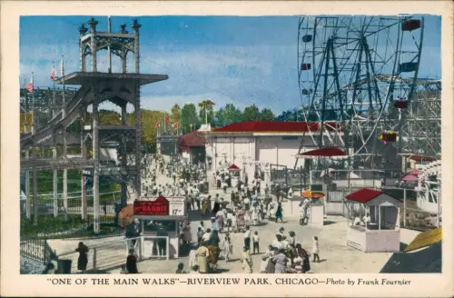 Postcard Chicago RIVERVIEW PARK Risenrad Achterbahn 1932