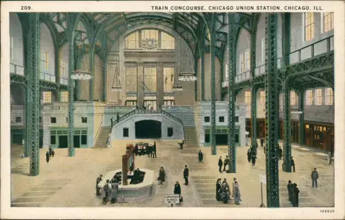Postcard Chicago Union Station - Train Concourse - Bahnhof 1925
