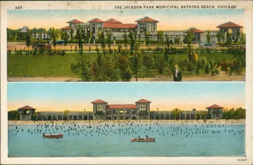Postcard Chicago The Jackson Park Bathing Beach 2 Bild 1928