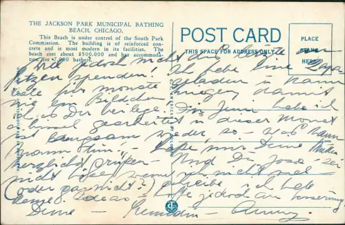 Postcard Chicago The Jackson Park Bathing Beach 2 Bild 1928
