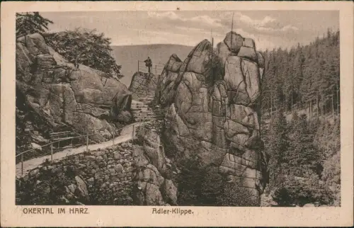 Ansichtskarte Oker-Goslar Okertal Harz Adler-Klippe. 1916