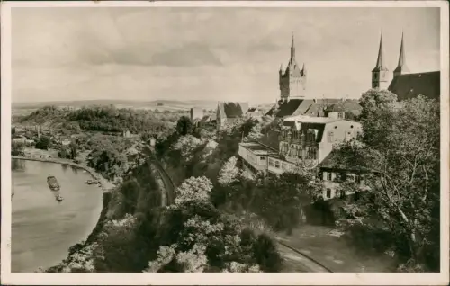 Ansichtskarte Bad Wimpfen Stadtpartie Terrasse Neckar u. Schiff 1953