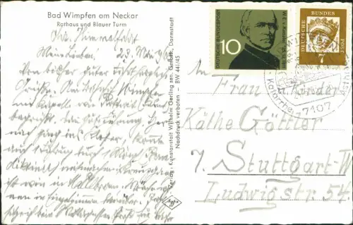 Ansichtskarte Bad Wimpfen Rathaus u. Blauer Turm 1963