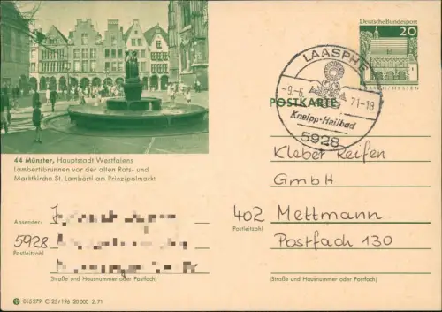 Münster (Westfalen) Ganzsache 015279 C 25/196 20 000 2.71 LORSCH 44 1971