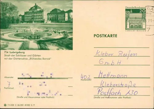 Ludwigsburg Ganzsachen 115 508 C 26/202 40 000 2.71 LORSCH/Hessen 1971