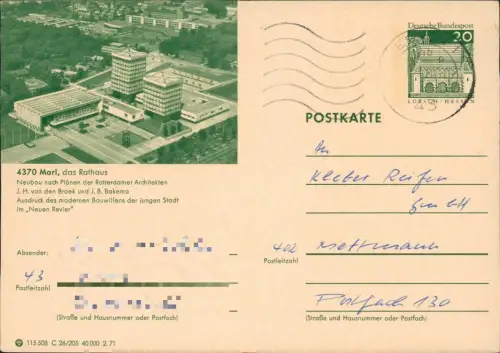 Marl (Westfalen) Ganzsache 115 508 C 26/205 40 000 2.71 LORSCH Hessen 4370 1971