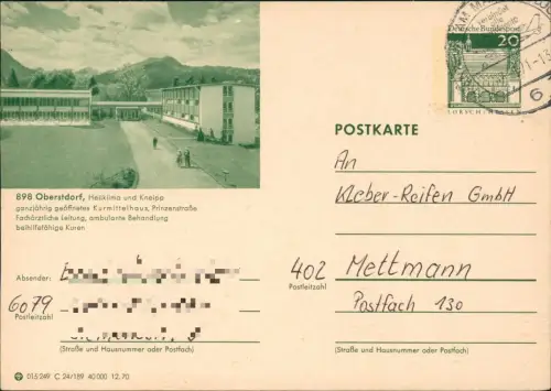 Oberstdorf (Allgäu) Ganzsache 015 249 C 24/189 40000 12.70 LORSCH HESSEN 1971