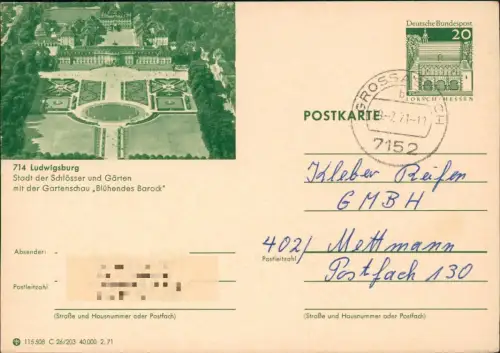 Ludwigsburg Ganzsache 115508 C 26/203 40 000 2.71 LORSCH 714 1971