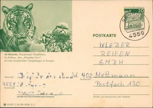 Münster (Westfalen) Ganzsache 015279 C 25/198 20 000 LORSCH/HESSEN Tiger 1971