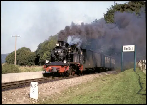 Dampflok 99 4801 der Rügenschen Kleinbahn mit Reisezug Haltepunkt Garftitz 2006