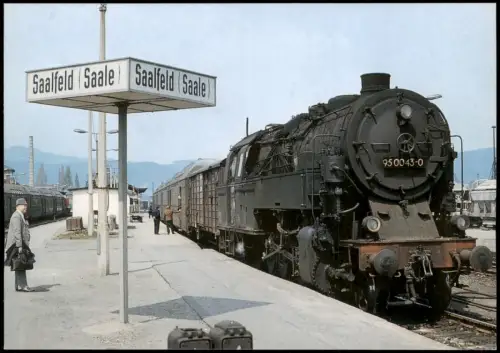 Ansichtskarte Saalfeld (Saale) Dampflok 95 0043-0 im Bahnhof 1989