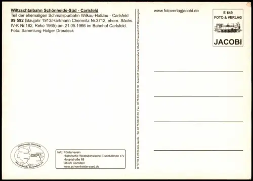 Ansichtskarte Carlsfeld-Eibenstock Lokomotive Dampflokomotive 1996