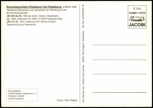 .Sachsen Traditionsbahn Radebeul Ost-Radeburg mit Belvedere und Jacobstein 2000