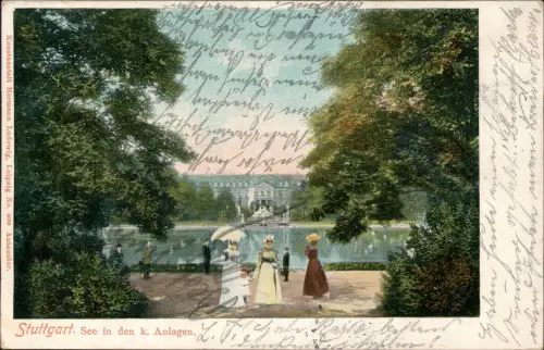 Ansichtskarte Stuttgart See in den k. Anlagen. 1905