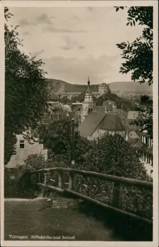 Ansichtskarte Stuttgart Blick vom Weg auf Stiftskirche und Schloß 1930