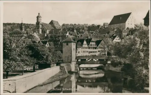Ansichtskarte Schwäbisch Hall Stadtpartie - Brücke 1933
