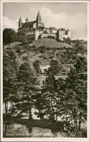 Ansichtskarte Schwäbisch Hall Schloss Kloster Comburg, Fluß und Schloß 1930