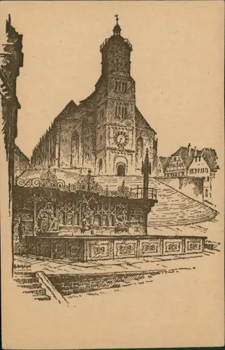 Schwäbisch Hall Künstlerkarte Federzeichnung Freitreppe Kirche 1932