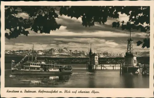 Ansichtskarte Konstanz Fotomontage Hafen Schiff Stimmungsbild 1938