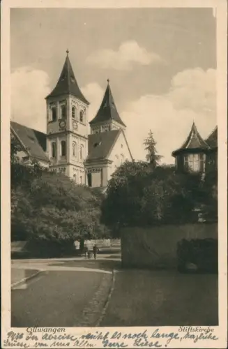 Ellwangen (Jagst) Stifts- und ev. Stadtkirche, Straßenszene 1929