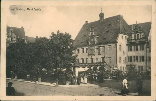 Ansichtskarte Heilbronn Marktplatz Markttreiben Littfasssäule 1914