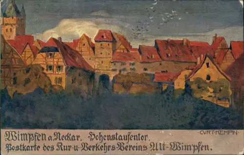 Ansichtskarte Bad Wimpfen Stadtblick abstrakte Künstlerkarte 1911