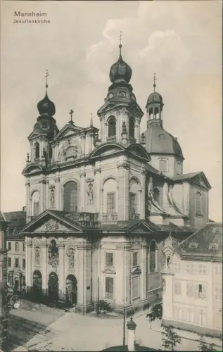 Ansichtskarte Mannheim Jesuitenkirche Kutsche Littfasssäule 1914