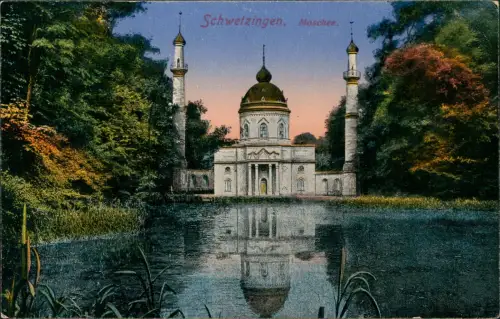 Ansichtskarte Schwetzingen Moschee 1927  Bahnpoststempel Heidelberg Speyer
