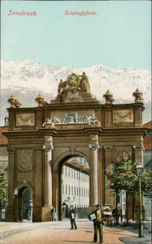 Ansichtskarte Innsbruck Triumphforte Junge Pferdewagen 1914