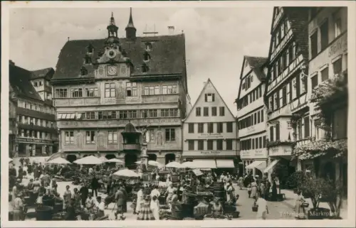 Ansichtskarte Tübingen Marktplatz Marktstände Fotokarte 1932